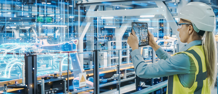 Photo of woman using augmented reality. Illustrating the assessing artificial intelligence